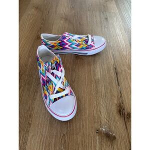 Chevron Canvas Sneakers Womens‎ 9 Fuchsia Multicolor New Low Top Boho
